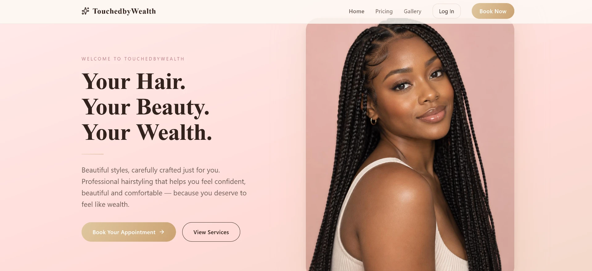 Touchbywealth website homepage, designed and built by Courage Digital Studio
